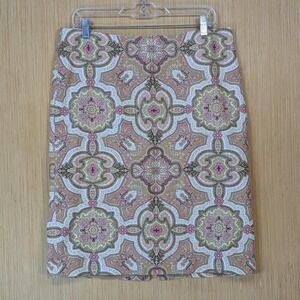 Talbots Womens Pink Paisley Cotton Pencil Skirt 10 Maximalism Business Casual